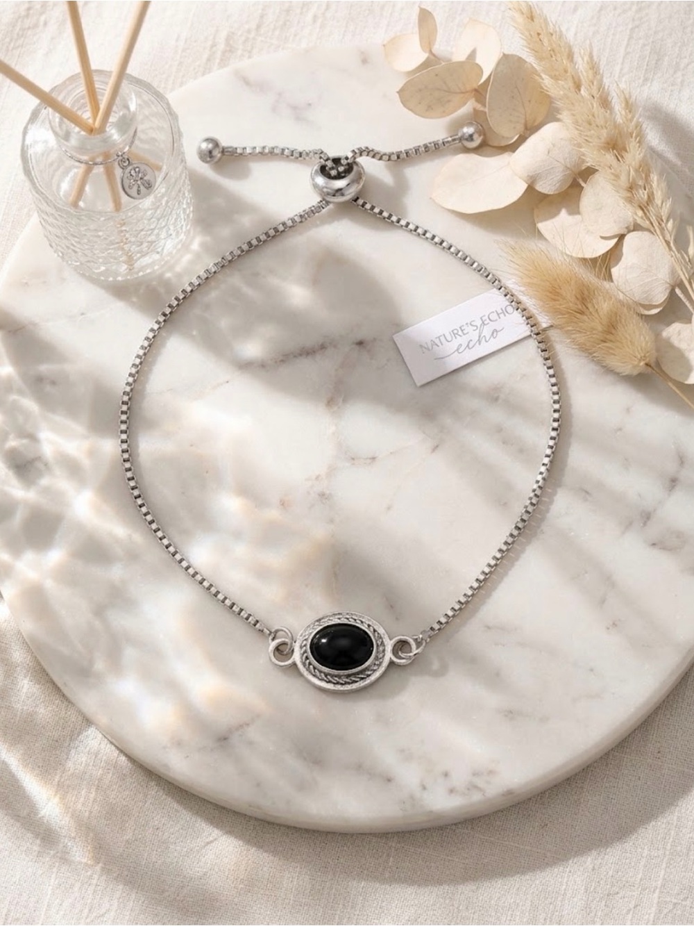 Silver Bracelet with Black Stone